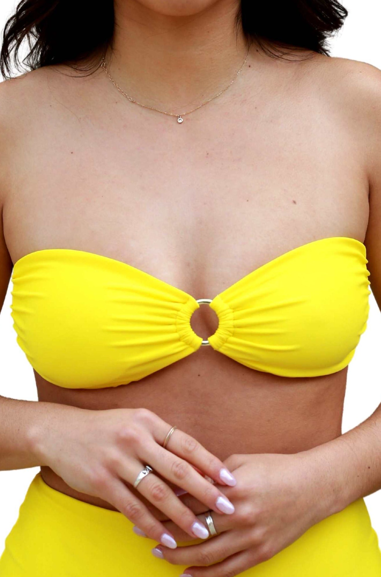 Rooted Swim Bandeau Top Daisy - a bandeau style top in a bright yellow color