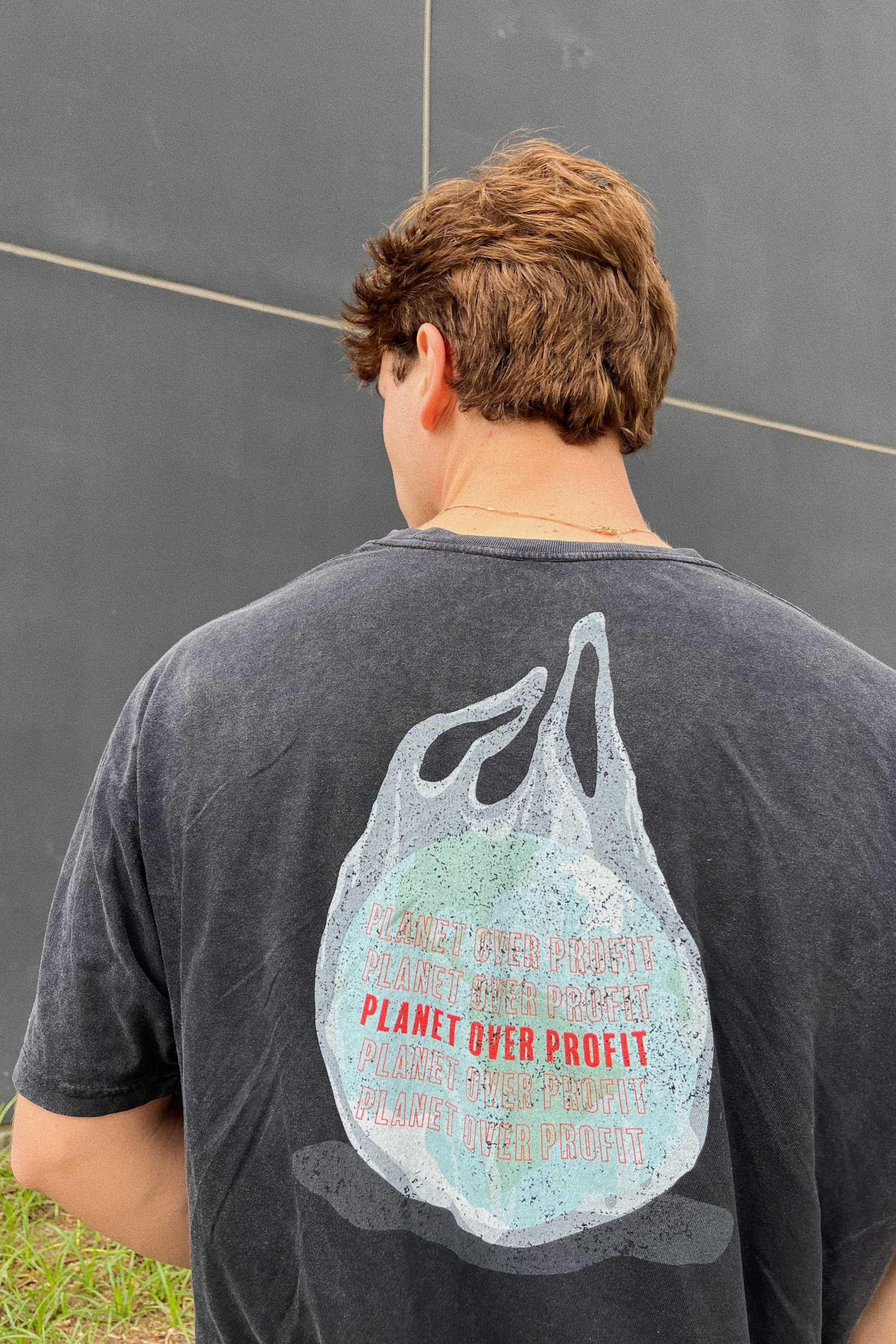 Planet Over Profit Oversized Tee - Charcoal