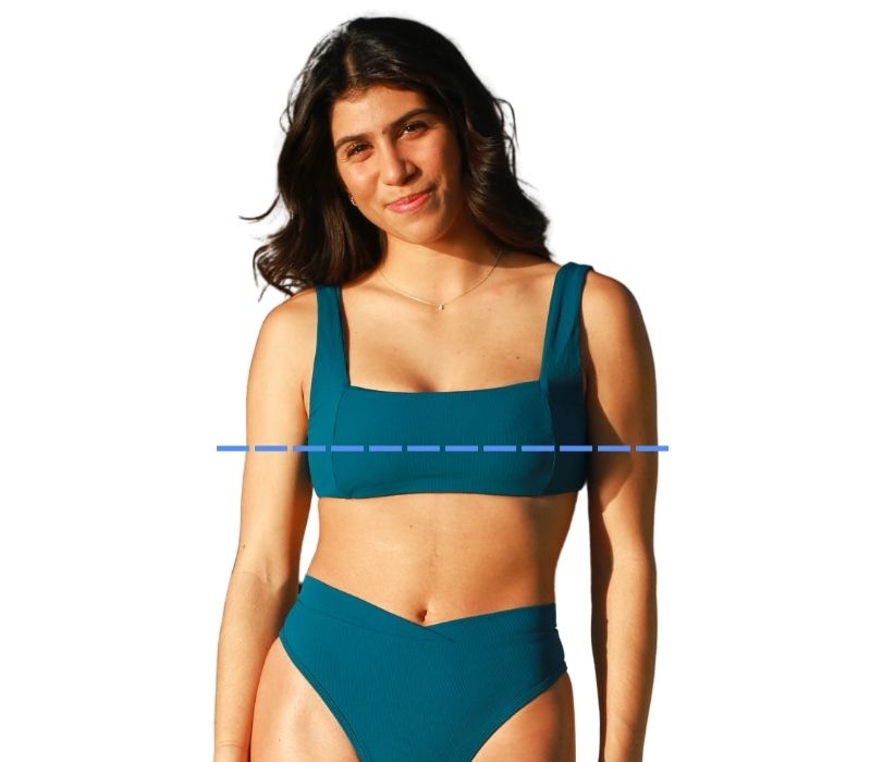 Visual showing where to measure bust size for bikini top 