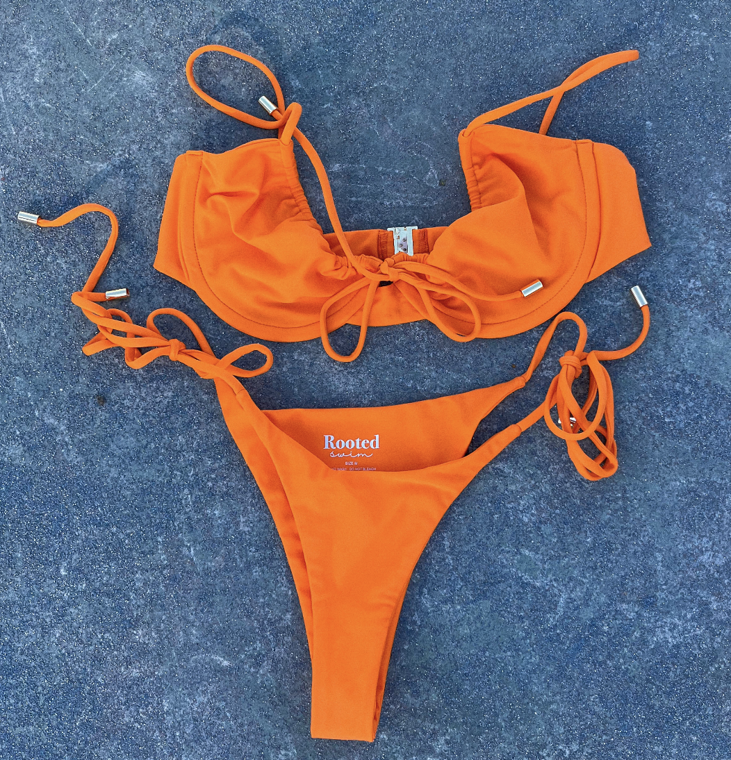  Bright orange sustainable bikini - Rooted Swim buy one get one free holiday promo