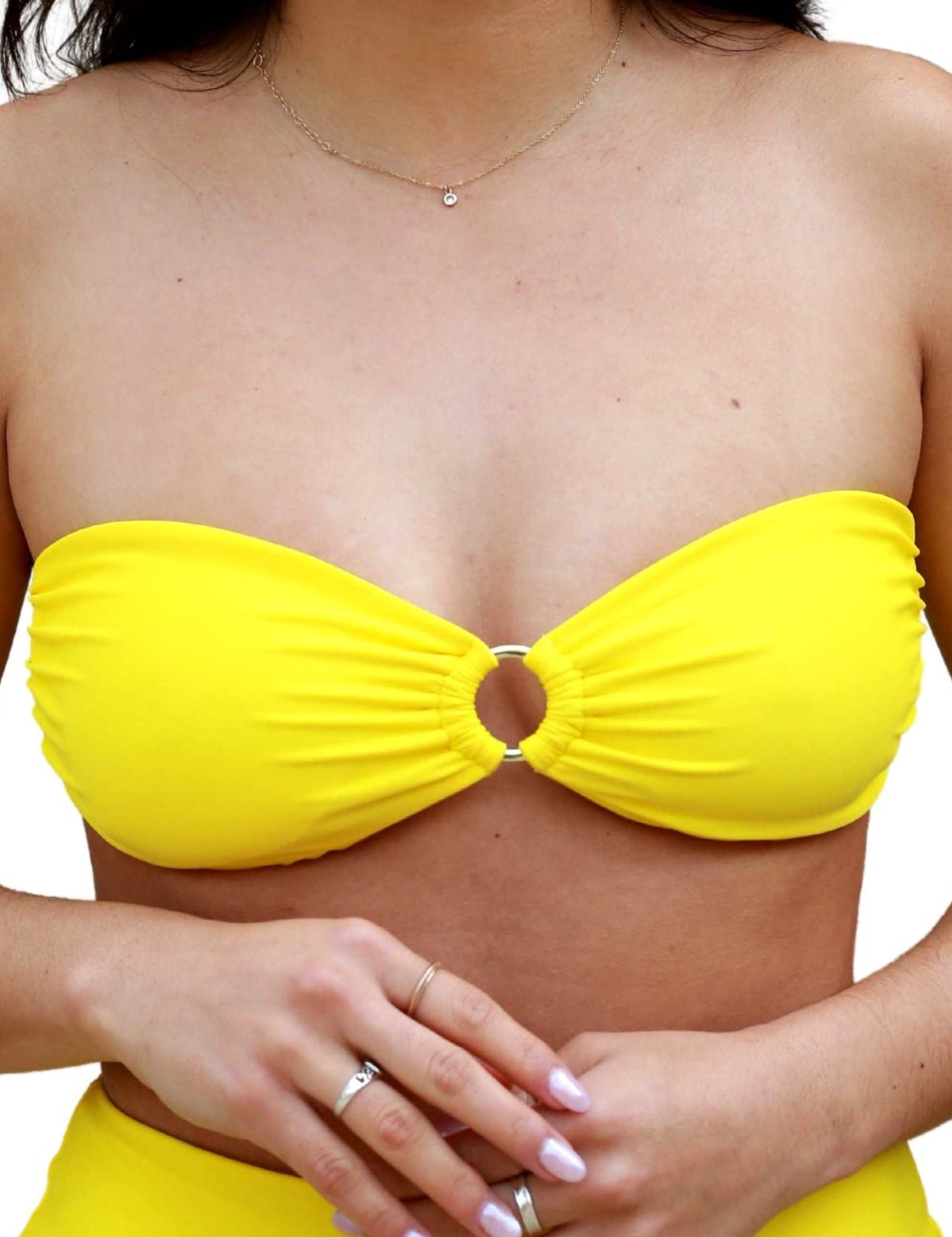 Rooted Swim Bandeau Top Daisy - a bandeau style top in a bright yellow color 