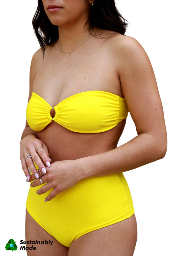 Rooted Swim Bandeau Top Daisy - a bandeau style top in a bright yellow color 