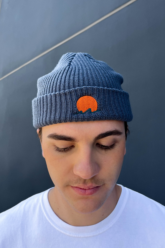 Embroidered Fisherman Beanie - Pebble Blue – Rooted Swim